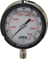 Winters - 4-1/2" Dial, 1/2 Thread, 0-10,000 Scale Range, Pressure Gauge - Lower Connection Mount, Accurate to 0.5% of Scale - Exact Industrial Supply