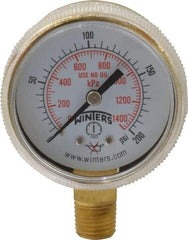 Winters - 1/4 Inch NPT, 3,000 Max psi, Brass Case Cylinder Pressure Gauge - 2 Inch Dial Diameter, 0 to 4000 psi Display Range - Exact Industrial Supply
