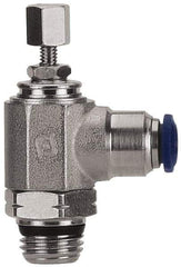 Value Collection - 3/8" Pipe, Angled Miniature Needle Valve - Buna Seal, Male x Push to Connect Ends, Nickel Plated Brass Valve, 145 Max psi - Exact Industrial Supply