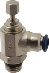 Value Collection - 1/4" Pipe, Angled Miniature Needle Valve - Buna Seal, Male x Push to Connect Ends, Nickel Plated Brass Valve, 145 Max psi - Exact Industrial Supply