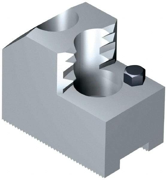 Schunk - 6" Max Chuck Diam Compatibility, Steel 1.5mm x 60° Serrated Hard Lathe Top Jaws - 12mm Groove Width, 30mm Wide x 1-7/8" High - Exact Industrial Supply