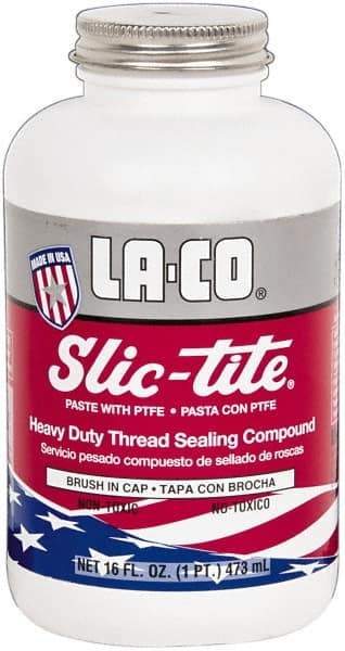 LA-CO - 1 Pt Brush Top Can White Thread Sealant - Paste with PTFE, 500°F Max Working Temp, For Metal, PVC, CPVC & ABS Plastic Pipe Threads - Exact Industrial Supply