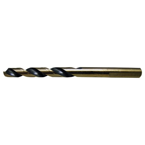 25/64 RHS / RHC HSS 135 Degree Split Point Heavy Duty Mechanics Length Drill - Black & Gold - Exact Industrial Supply