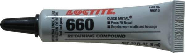 Loctite - 6 mL Tube, Silver, High Strength Paste Retaining Compound - Series 660, 24 hr Full Cure Time, Heat Removal - Exact Industrial Supply