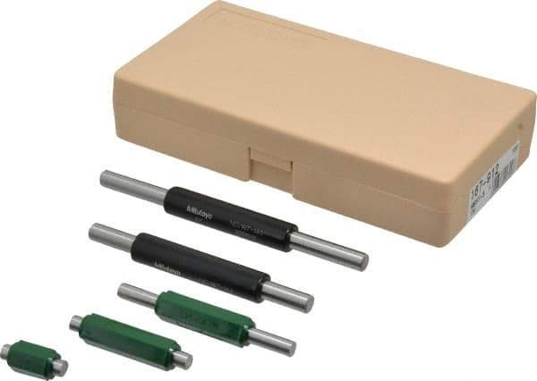 Mitutoyo - 1 to 5 Inch Long, 5 Piece Micrometer Calibration Standard Set - Accuracy Up to 0.000012 Inch, For Use with Outside Micrometer, Includes Carrying Case - Exact Industrial Supply