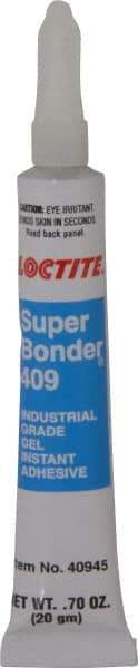 Loctite - 0.70 oz Tube Clear Instant Adhesive - Series 409, 75 sec Working Time, 24 hr Full Cure Time, Bonds to Metal, Plastic & Rubber - Exact Industrial Supply