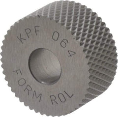 Made in USA - 3/4" Diam, 80° Tooth Angle, Standard (Shape), Form Type High Speed Steel Female Diamond Knurl Wheel - 3/8" Face Width, 1/4" Hole, 64 Diametral Pitch, 30° Helix, Bright Finish, Series KP - Exact Industrial Supply