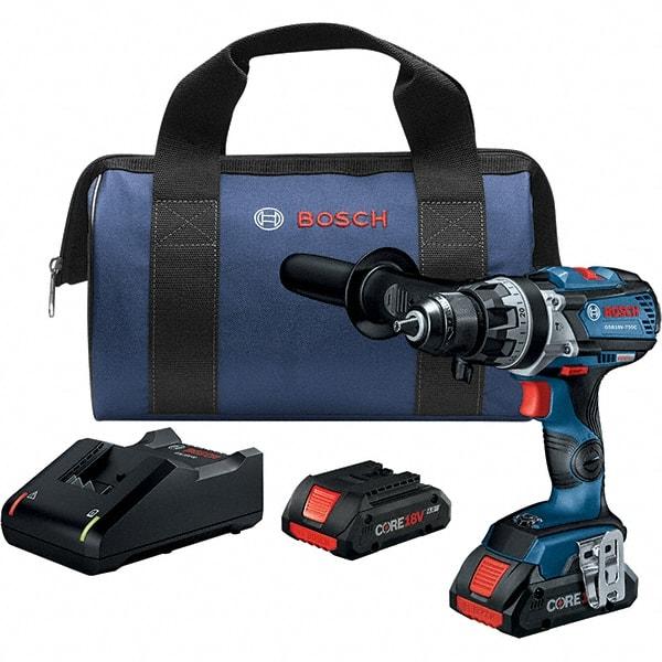 Bosch - 18 Volt 1/2" Keyless Chuck Cordless Hammer Drill - 0 to 31,500 BPM, 0 to 2,100 RPM, Reversible - Exact Industrial Supply