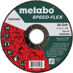 Metabo - 4-1/2" Diam, 7/8" Hole, 36 Grit Ceramic Alumina Fiber Disc - Exact Industrial Supply