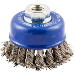 Norton - 2-3/4" Diam 5/8-11 Threaded Arbor Stainless Steel Fill Cup Brush - Exact Industrial Supply