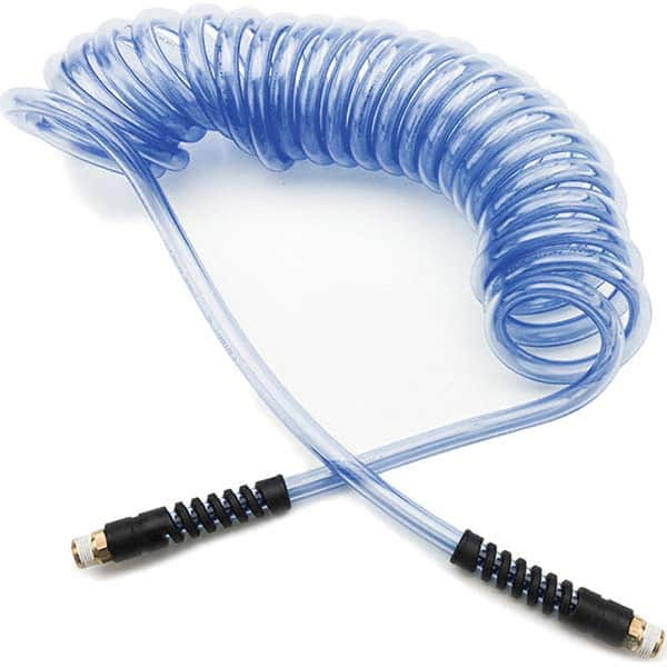 Coiled & Self Storing Hose: 1/4″ ID, 25' Long, MNPT (Swivel) x MNPT (Swivel) 155 Max psi, Blue