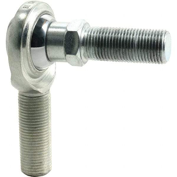 Tritan - 3/8" ID, 5,100 Lb Max Static Cap, Male Spherical Rod End - 3/8-24 RH, 1/2" Shank Diam, 1-1/4" Shank Length, Zinc Plated Carbon Steel with Low Carbon Steel Raceway - Exact Industrial Supply