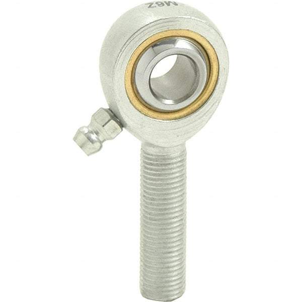 Tritan - 1" ID, 5-1/2" Max OD, 40,000 Lb Max Static Cap, Male Spherical Rod End - 1-1/4 - 12 RH, 1-3/8" Shank Diam, 2-1/8" Shank Length, Zinc Plated Carbon Steel with Sintered Oil Impregnated Bronze Raceway - Exact Industrial Supply