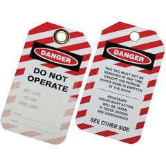 Ability One - Safety & Facility Tags; Message Type: Lockout Tag ; Header: DANGER ; Front Legend: Do Not Operate ; Back Legend: This Tag Must Not Be Removed At Any Time Except The Person Who's Name Is Written At The Back ; Material Type: PVC ; Language: E - Exact Industrial Supply