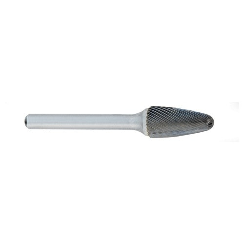 ‎SG-1 -6mm × 16mm LOC × 6mm Shank × 50mm OAL Pointed Tree Carbide Medium Right Hand Spiral Burr - Exact Industrial Supply