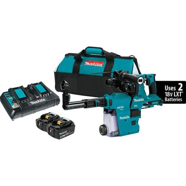 Makita - 36 Volt 1-1/8" SDS Plus Chuck Cordless Rotary Hammer - 5000 BPM, 0 to 980 RPM, Reversible - Exact Industrial Supply