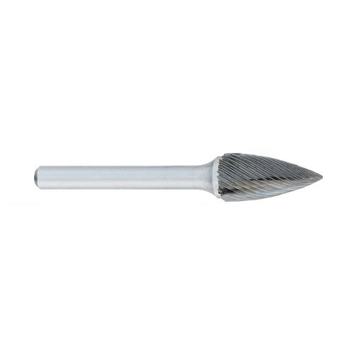 ‎SM-1 -6mm × 12mm LOC × 6mm Shank × 50mm OAL Pointed Cone Carbide Medium Right Hand Spiral Burr - Exact Industrial Supply