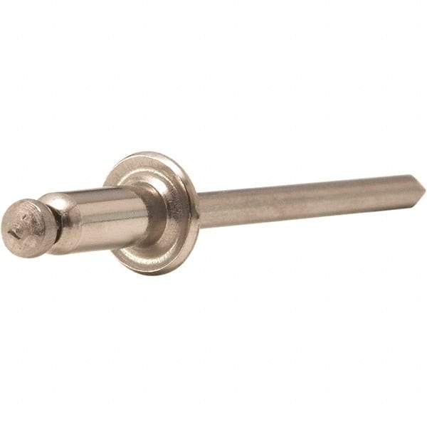 STANLEY Engineered Fastening - Size 4 Dome Head Stainless Steel Open End Blind Rivet - Stainless Steel Mandrel, 0.376" to 1/2" Grip, 1/8" Head Diam, 0.129" to 0.133" Hole Diam, 0.077" Body Diam - Exact Industrial Supply