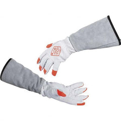 Cut, Puncture & Abrasive-Resistant Gloves: Size 5XL, ANSI Cut A6, ANSI Puncture 4, Leather White & Orange, Composite of Cut-Resistant Fibers Lined, Grain Leather Grip, ANSI Abrasion 5