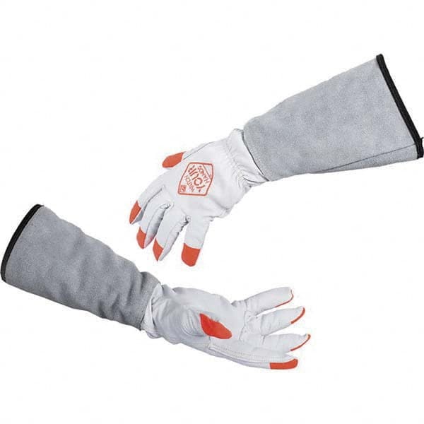 Cut, Puncture & Abrasive-Resistant Gloves: Size XL, ANSI Cut A6, ANSI Puncture 4, Goatskin Leather Orange & White, Composite of Cut-Resistant Fibers Lined, Grain Leather Grip, ANSI Abrasion 5