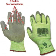 Cut, Puncture & Abrasive-Resistant Gloves: Size XS, ANSI Cut A4, ANSI Puncture 3, Polyurethane, Polyethylene Gray & High-Visibility Green, Palm & Fingertips Coated, Polyurethane Grip, ANSI Abrasion 4