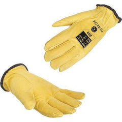 Cut, Puncture & Abrasive-Resistant Gloves: Size XS, ANSI Cut A6, ANSI Puncture 4, Leather Golden, Composite of Cut-Resistant Fibers Lined, Grain Leather Grip, ANSI Abrasion 5
