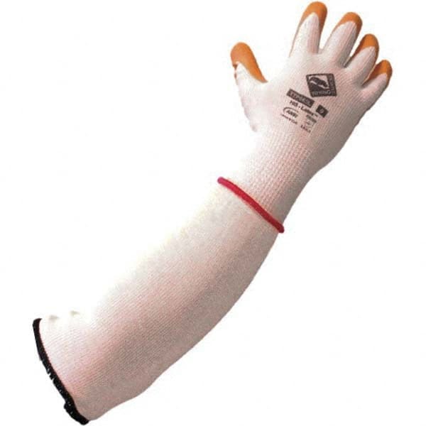 Cut, Puncture & Abrasive-Resistant Gloves: Size M, ANSI Cut A9, ANSI Puncture 4, Latex, Polyethylene Orange, Palm & Fingertips Coated, Single Dipped Grip, ANSI Abrasion 4