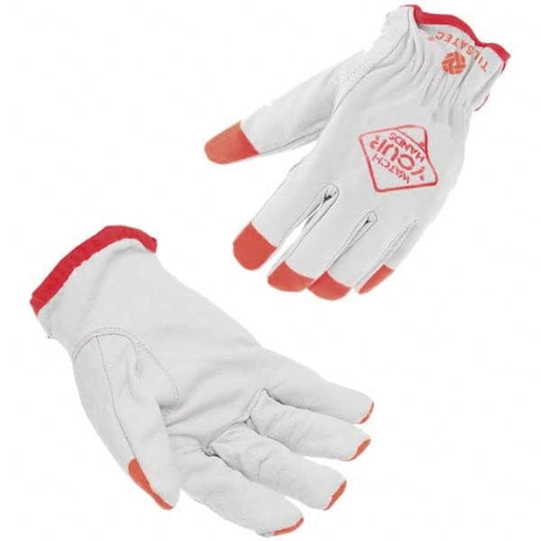 Cut, Puncture & Abrasive-Resistant Gloves: Size S, ANSI Cut A6, ANSI Puncture 4, Leather White & Orange, Composite of Cut-Resistant Fibers Lined, Grain Leather Grip, ANSI Abrasion 5
