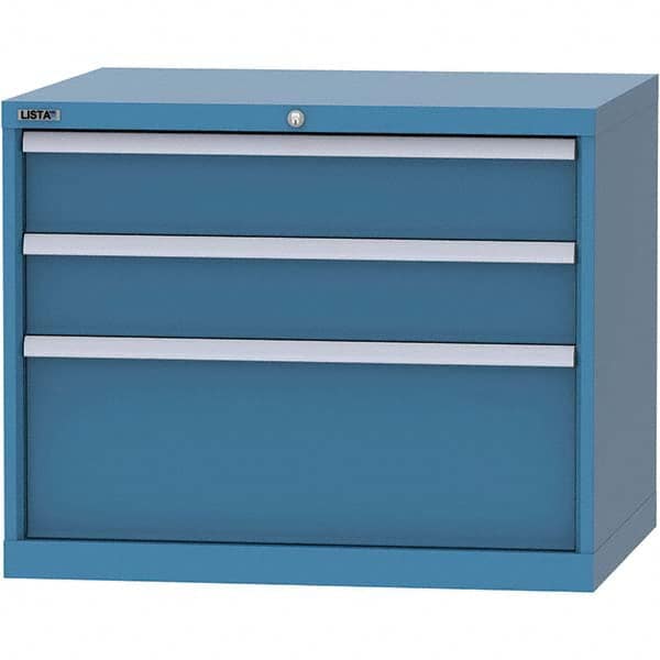 LISTA - 3 Drawer, 84 Compartment Bright Blue Steel Modular Storage Cabinet - Exact Industrial Supply