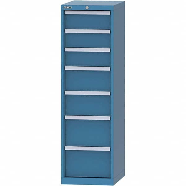 LISTA - 7 Drawer, 216 Compartment Bright Blue Steel Modular Storage Cabinet - Exact Industrial Supply