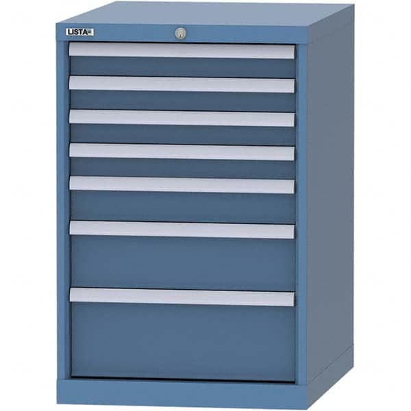 LISTA - 7 Drawer, 99 Compartment Bright Blue Steel Modular Storage Cabinet - Exact Industrial Supply