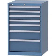 LISTA - 7 Drawer, 99 Compartment Bright Blue Steel Modular Storage Cabinet - Exact Industrial Supply