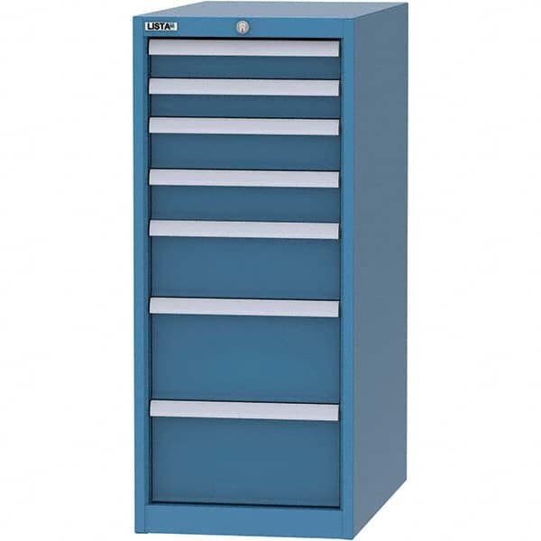 LISTA - 7 Drawer, 45 Compartment Bright Blue Steel Modular Storage Cabinet - Exact Industrial Supply