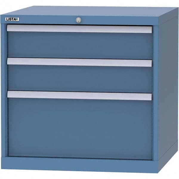 LISTA - 3 Drawer, 45 Compartment Bright Blue Steel Modular Storage Cabinet - Exact Industrial Supply