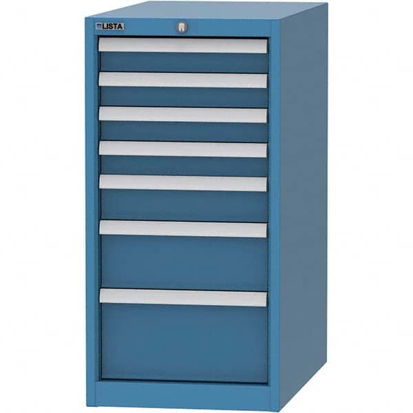 LISTA - 7 Drawer, 45 Compartment Bright Blue Steel Modular Storage Cabinet - Exact Industrial Supply