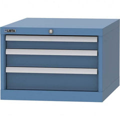 LISTA - 3 Drawer, 99 Compartment Bright Blue Steel Modular Storage Cabinet - Exact Industrial Supply