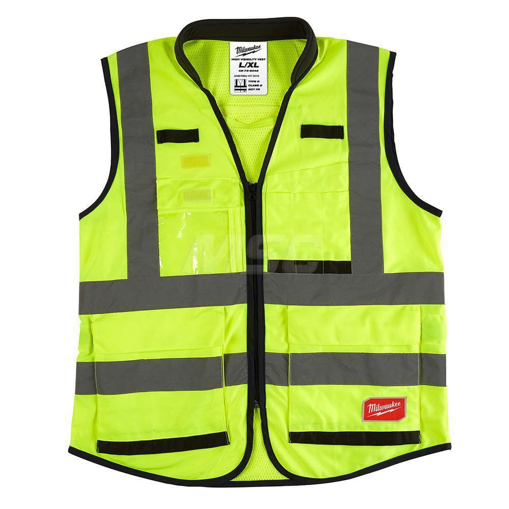High Visibility Vest: Large & X-Large Yellow, Zipper Closure