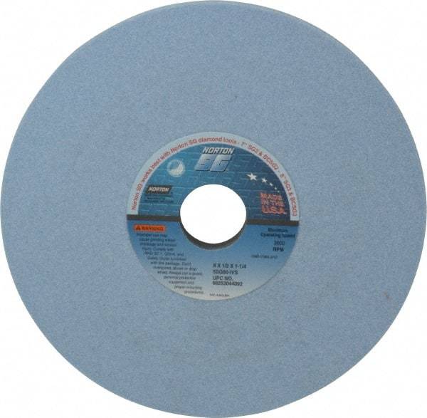 Norton - 8" Diam x 1-1/4" Hole x 1/2" Thick, I Hardness, 60 Grit Surface Grinding Wheel - Ceramic, Type 1, Medium Grade, 3,600 Max RPM, Vitrified Bond, No Recess - Exact Industrial Supply