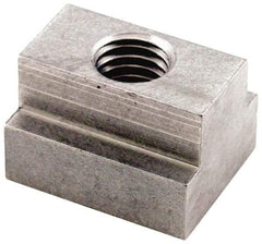 Jergens - 3/8-16 Tapped Through T Slot Nut - 7/16" Slot Width, 3/4 x 7/32" Base Width x Height, 1 x 1/2" OAL x Height - Exact Industrial Supply