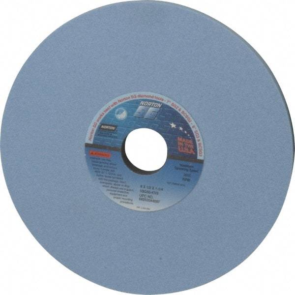 Norton - 8" Diam x 1-1/4" Hole x 1/2" Thick, K Hardness, 80 Grit Surface Grinding Wheel - Ceramic, Type 1, Medium Grade, 3,600 Max RPM, Vitrified Bond, No Recess - Exact Industrial Supply