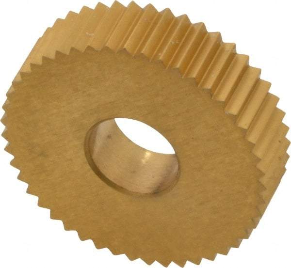 Dorian Tool - 3/4" Diam, 90° Tooth Angle, 20 TPI, Standard (Shape), Form Type Cobalt Straight Knurl Wheel - 0.197" Face Width, 1/4" Hole, Circular Pitch, TiN Finish, Series R - Exact Industrial Supply
