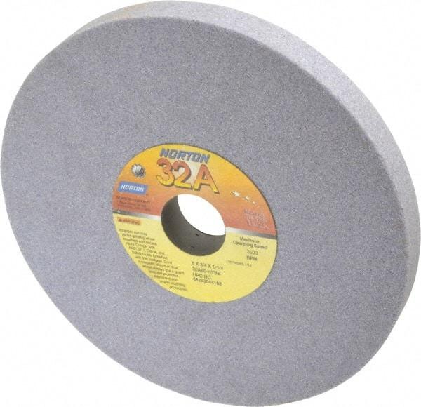 Norton - 8" Diam x 1-1/4" Hole x 3/4" Thick, H Hardness, 60 Grit Surface Grinding Wheel - Aluminum Oxide, Type 1, Medium Grade, 3,600 Max RPM, Vitrified Bond, No Recess - Exact Industrial Supply
