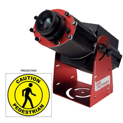 LED Sign Projectors; Sign Type: Pedestrian Caution; Legend: Caution; Bilingual: No; Language: English; Color: Yellow; Maximum Projection: 50 ft; Mounting Location: Ceiling; Wattage: 300.000; Voltage: 100-240 VAC; Length: 210.0000; Width: 210.000; Height: