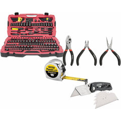 Combination Hand Tool Sets; Set Type: Mechanic's Tool Set; Container Type: Blow Mold Box; Measurement Type: Inch; Includes: 1x16' Mylar Coated Micro Powerlock Tape; 3Pc. Precision Plier Set; Quick Change Fixed Blade Fold Out Utility Knife; Heavy-Duty Knif