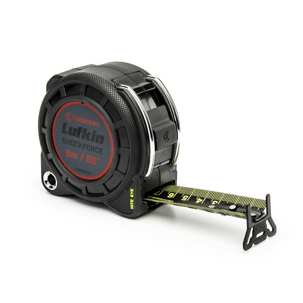 Tape Measures; Graduation (Feet): 1/16th; Blade Material: Nylon; Steel; Standout Length (Feet): 14.00; Case Type: Closed; Rewind Type: Automatic; Case Material: ABS Plastic; Lock Type: Slide; Blade Color: Black; Case Color: Black; Belt Clip: Yes; Length F