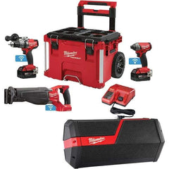 Milwaukee Tool - 18 Volt Cordless Tool Combination Kit - Includes 1/2" Brushless Hammer Drill/Driver, Compact Reciprocating Saw & 1/4" Hex Impact Driver, Lithium-Ion Battery Included - Exact Industrial Supply