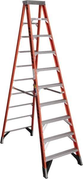 Werner - 9 Steps, 10' High, Type IAA Rating, Fiberglass Step Ladder - 375 Lb Capacity, 32" Base Width - Exact Industrial Supply