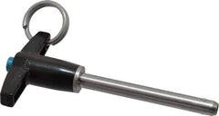 Jergens - 1/4" Diam, 2" Usable Length, T Handle, Push Button Quick Release Pin - 3-1/2" Overall Length, Grade 17-4 Stainless Steel, Passivated Finish - Exact Industrial Supply