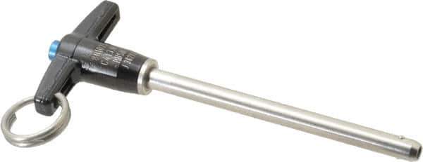 Jergens - 1/4" Diam, 3" Usable Length, T Handle, Push Button Quick Release Pin - 4-1/2" Overall Length, Grade 17-4 Stainless Steel, Passivated Finish - Exact Industrial Supply