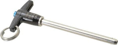 Jergens - 1/4" Diam, 3" Usable Length, T Handle, Push Button Quick Release Pin - 4-1/2" Overall Length, Grade 17-4 Stainless Steel, Passivated Finish - Exact Industrial Supply